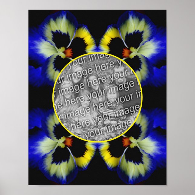 Blue Pansy Flower Frame Create Your Own Photo Poster (Front)