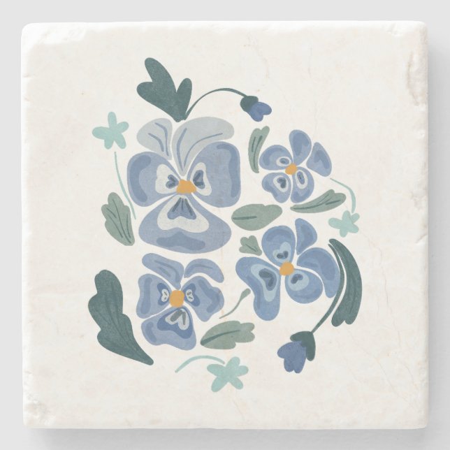 Blue Pansy Flowers Aesthetic Pansies Stone Coaster (Front)