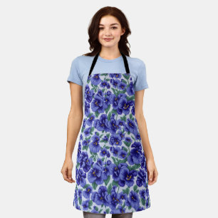 Blue Pansy Flowers Apron