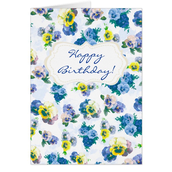 Blue Pansy Flowers floral pattern Happy Birthday Greeting Cards