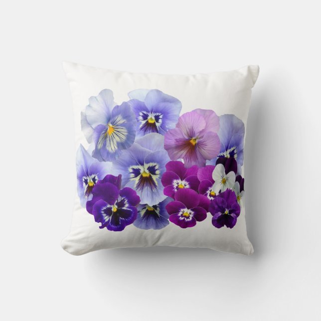 Blue Pansy Flowers Floral Spring Pansies Throw Pillow (Front)