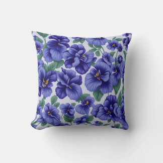 Blue Pansy Flowers Throw Pillow