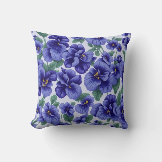 Blue Pansy Flowers  Throw Pillow (Front)
