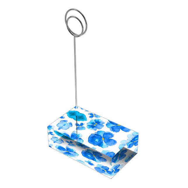Blue pansy flowers watercolor art card holder (Corner)