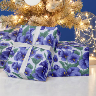 Blue Pansy Flowers Wrapping Paper