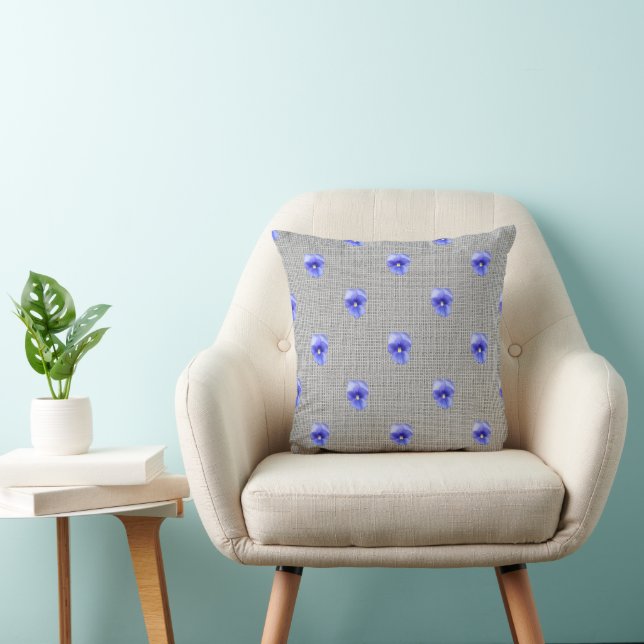 Blue Pansy on Grey Throw Pillow (Chair)