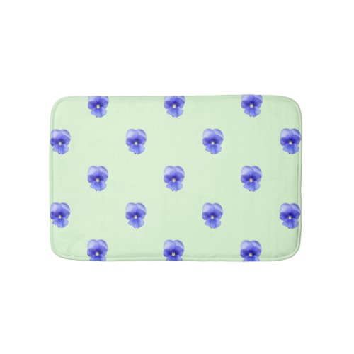 Blue Pansy on Mint _ bath mat
