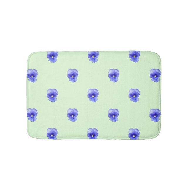 Blue Pansy on Mint - bath mat (Front)