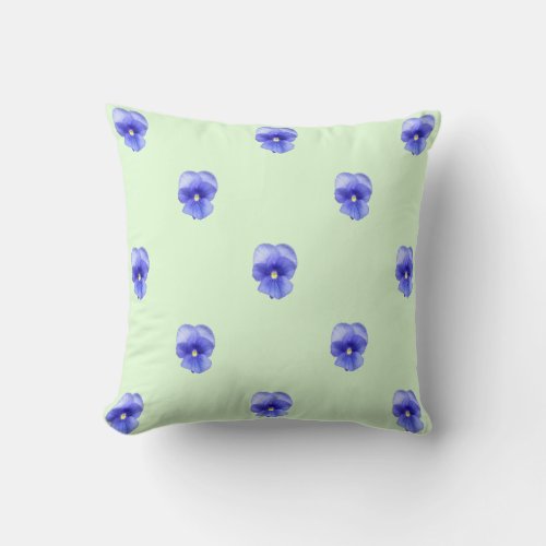 Blue Pansy on Mint _ Throw Pillow