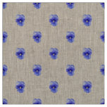Blue Pansy on Natural Linen Fabric
