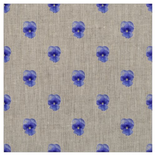 Blue Pansy on Natural Linen Fabric