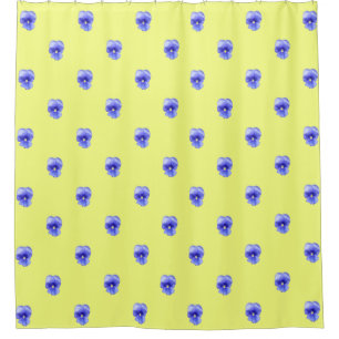 Blue Pansy on Yellow - shower curtain