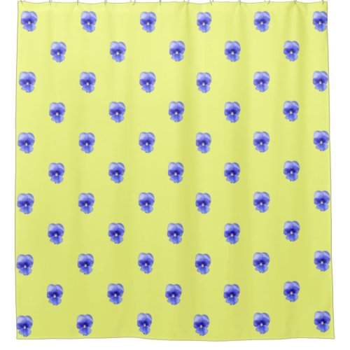Blue Pansy on Yellow _ shower curtain