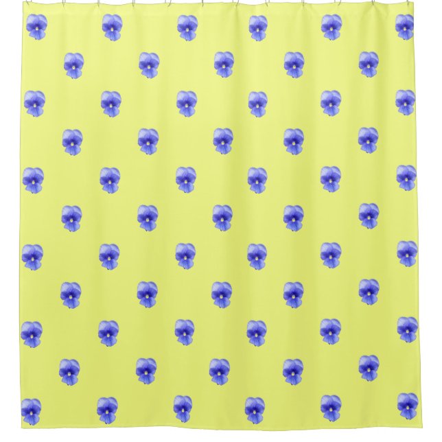 Blue Pansy on Yellow - shower curtain (Front)