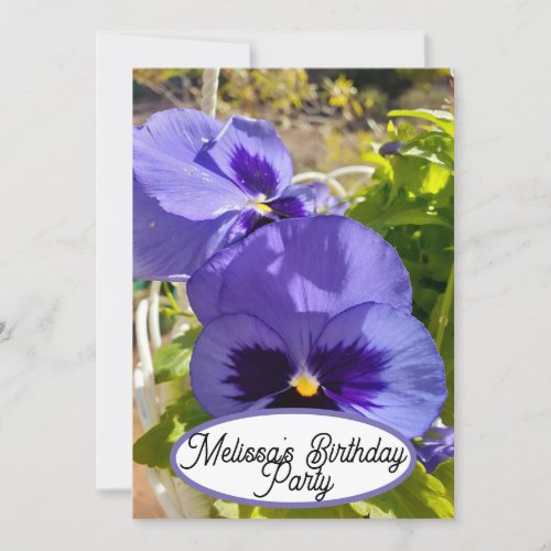 Blue Pansy Pansies Flower Floral Pretty Girls Invitation