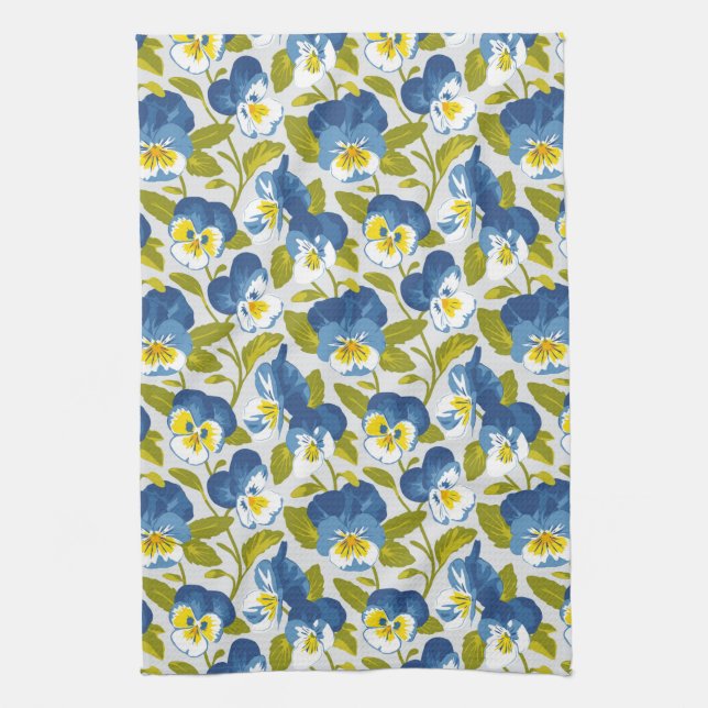 Blue Pansy Pattern Kitchen Towel (Vertical)