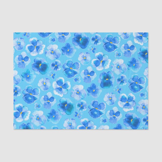 Blue pansy watercolor flower art tissue paper (Front)