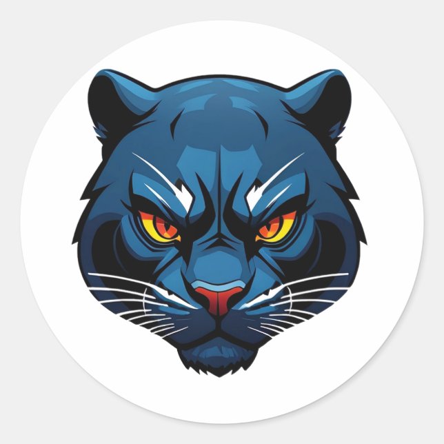 Blue Panther Head Silhouette Classic Round Sticker (Front)