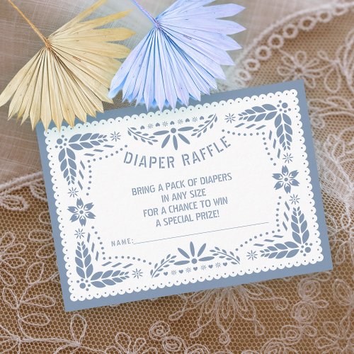Blue papel picado Baby boy Shower Diaper Raffle Enclosure Card