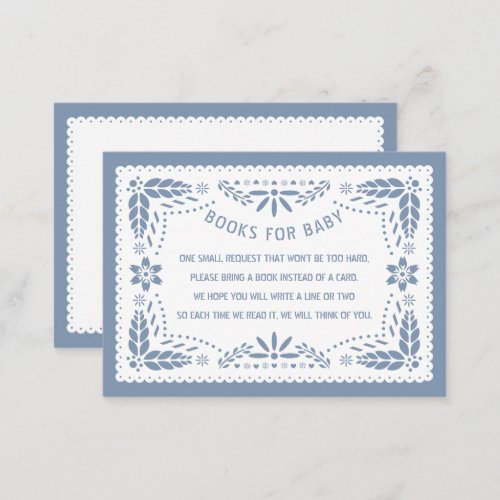 Blue papel picado Books for Baby boy shower Enclosure Card
