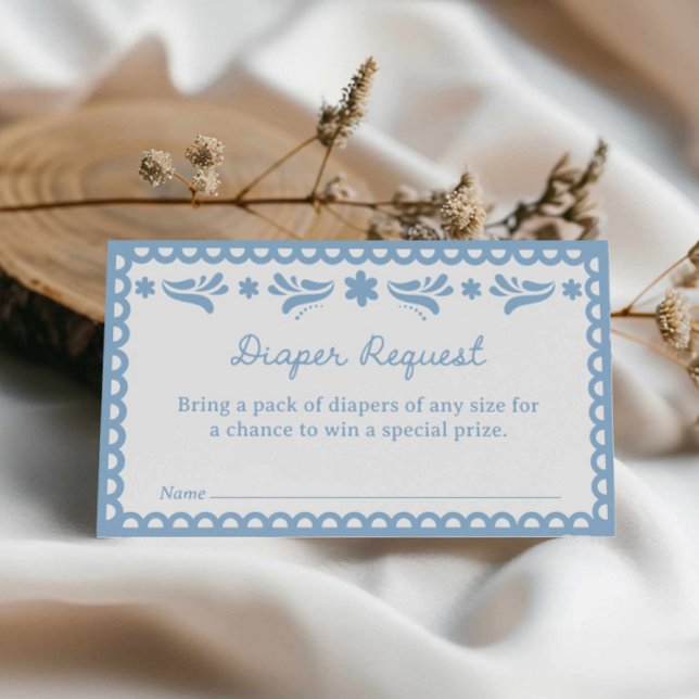 Blue Papel Picado Diaper Raffle Ticket  Enclosure Card (Blue Cielito Lindo Diaper Request Card)