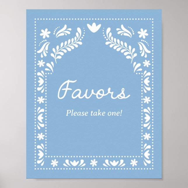 Blue Papel Picado Favors Sign (Front)