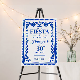 Blue Papel Picado Fiesta Birthday Welcome Sign