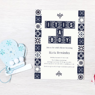 Blue Papel Picado Fiesta It's a Boy Baby Shower Invitation