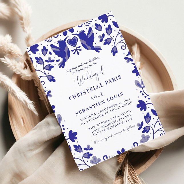 Blue Papel Picado Inspired Wedding  Invitation (Creator Uploaded)