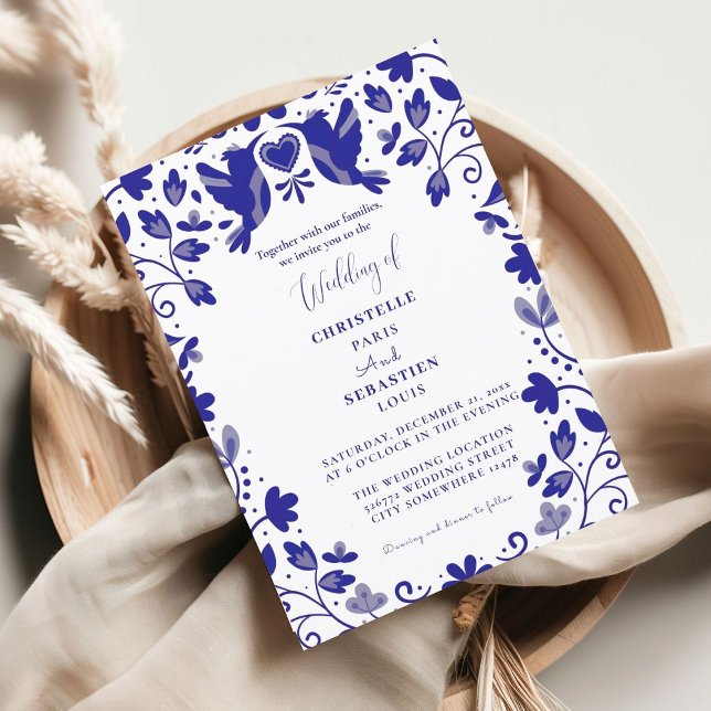 Blue Papel Picado Inspired Wedding  Invitation (Creator Uploaded)