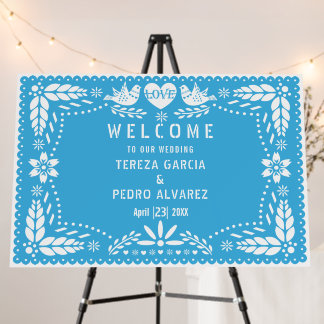 Blue Papel Picado lovebirds wedding welcome Foam Board
