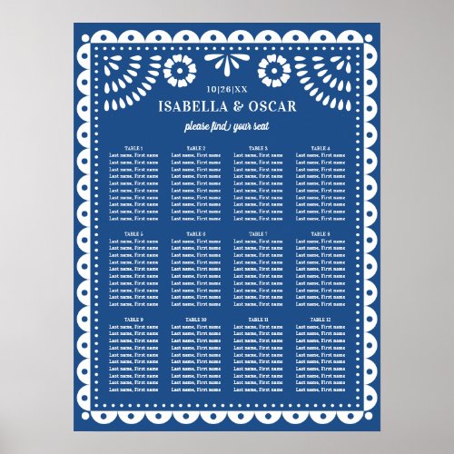 Blue Papel Picado Wedding Reception Seating Sign