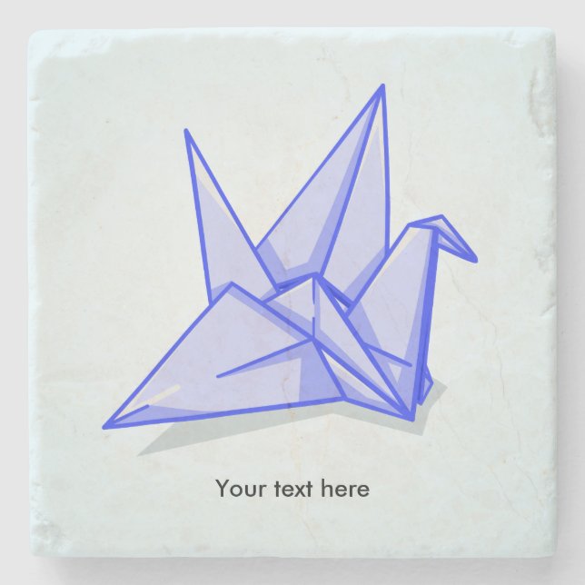 Blue Paper Crane Stone Coaster (Front)