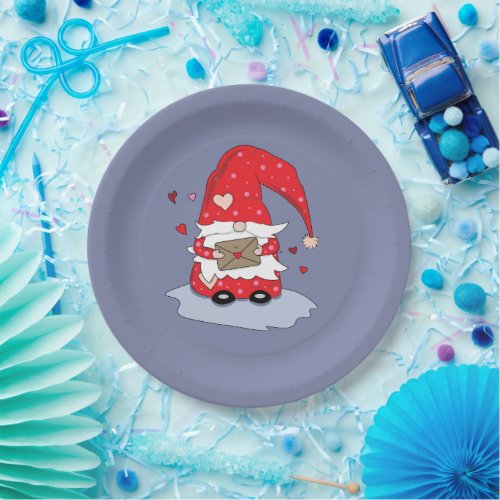 Blue Paper Plates with Gnome Dressed in Red