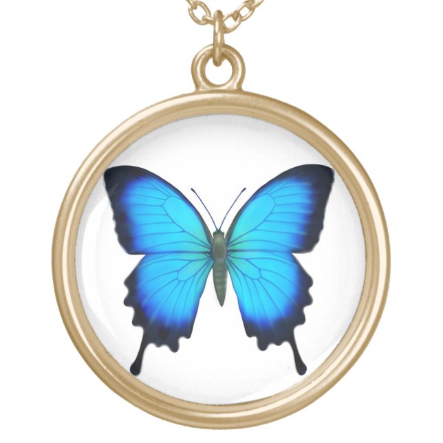 Blue Papilio Ulysses Butterfly Necklace (Front)