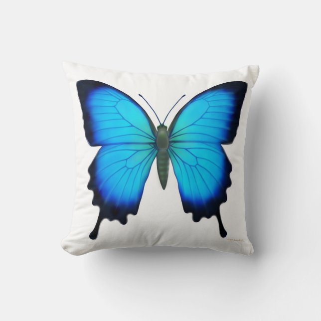 Blue Papilio Ulysses Butterfly Pillow (Front)