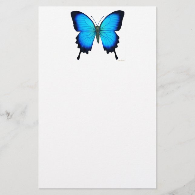 Blue Papilio Ulysses Butterfly Stationery (Front)