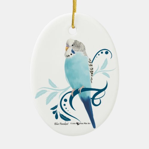 Blue Parakeet Ceramic Ornament