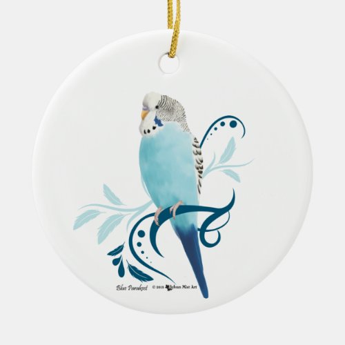 Blue Parakeet Ceramic Ornament