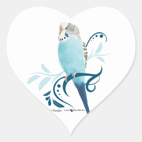 Blue Parakeet Heart Sticker