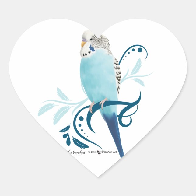 Blue Parakeet Heart Sticker (Front)