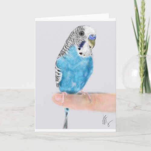 Blue parakeet holiday card