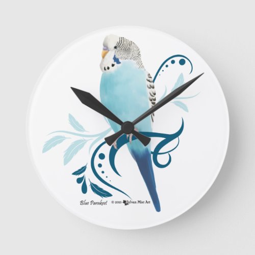 Blue Parakeet Round Clock