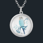 Blue Parakeet Silver Plated Necklace<br><div class="desc">Blue Parakeet with Swirl designs</div>