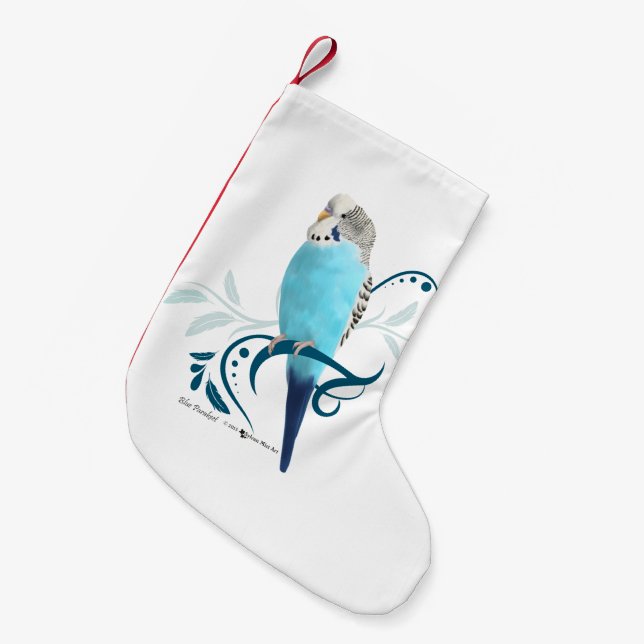 Blue Parakeet Small Christmas Stocking (Front (Hanging))