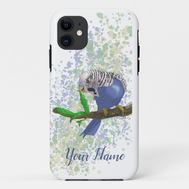 Blue Parakeet Snaking on Leaves Case-Mate iPhone Case (Back)