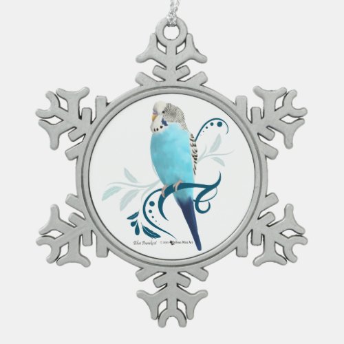 Blue Parakeet Snowflake Pewter Christmas Ornament