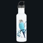 Blue Parakeet Water Bottle<br><div class="desc">Blue Parakeet with swirl designs</div>