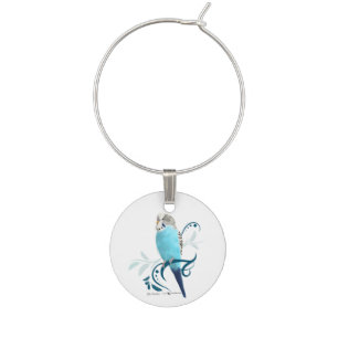 Blue Parakeet Wine Glass Charm