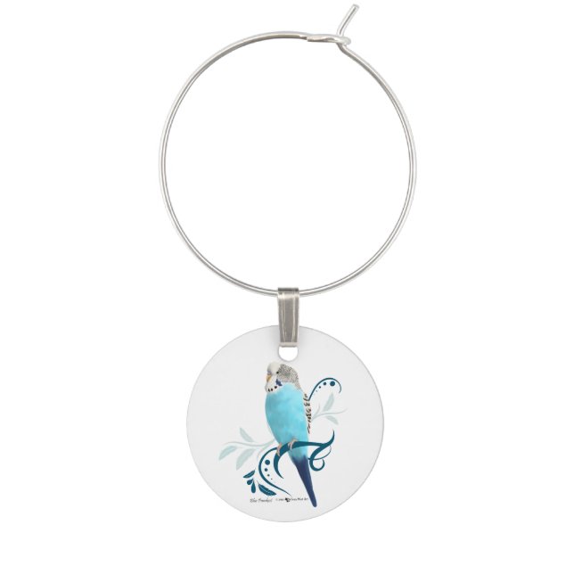 Blue Parakeet Wine Glass Charm (Front)